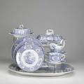 Staffordshire approx 126piece set of ironstone china in the oriental pattern by ridgways with transferware decoration 19th c includes fourteen serving pieces largest 16 x 19