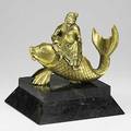 Japanese dore bronze fish with mounted figure on marble base early 20th c marked 10 x 8