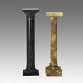 Two decorative pedestals one in marble the other in alabaster early 20th c taller 40 34 x 10 sq