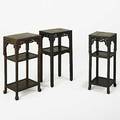 Three chinese plant stands teak with marble inserts 19th c tallest 32 x 16 12 x 12 12
