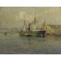 Walter lofthouse dean american 18541912 oil on canvas of a ship in the harbor framed signed 14 x 18