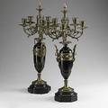 Pair of bronze candelabra five arm with black marble inserts 20th c not wired 25