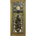 Leaded glass panel with basket of fruit and figure early 20th c 48 12 x 20 12