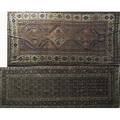 Two oriental area rugs early 20th c both with wear larger 110 x 60