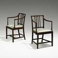 Pair of american federal open armchairs mahogany frames ca 1810 34 x 22 x 20 12