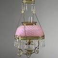 Victorian pulldown chandelier complete with pink hobnail shade late 19th c electrified shade 13 78