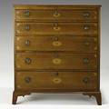 New england five drawer chest cherry with inlaid drawers and french feet 19th c 46 34 x 41 12 x 19