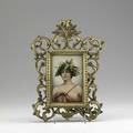 Painting on porcelain daphne in gilded easel frame 19th c impressed mark mr signed wagner 5 58 x 3 58 sight