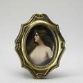 Kpm painting on porcelain depicting a woman with long brown hair framed 19th c marked kpm 5 14 x 7