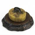 Almeric walter pate de verre scarab on circular base 19th20th c impressed mark aw over n 1 34 x 2 14 x 1 38