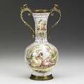 Viennese enamel double handle vase gilt metal decorated with classical scenes 6 12