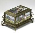French porcelain and bronze casket decorated with five painted porcelain panels and velvet lining 19th c signed a vigier 9 12 x 6 14 x 5 14