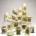 Roseville twenty pieces dutch creamware etc including tankard pitcher tea pot assortment of mugs etc some cracks chips and repairs unmarked tankard 11 12