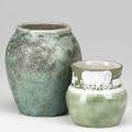 Pisgah forest walter stephen cameo vase c 1953 and volcanic glazed ovoid vase each marked taller 6