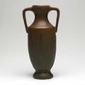 Van briggle urn shaped vase with leaves in green and brown glaze marked aa van briggle colo spgs 13 12 6 34 x 4 12