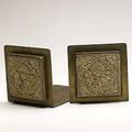 Batchelder brass bookends by potter studios each with inset batchelder tile 5 14 x 5 14 x 7