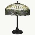 Style of handel table lampleaded glass shade with floral motif and bronze patinated base late 20th c 22 x 18 dia