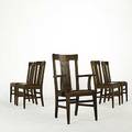 Arts  crafts set five of oak dining chairs with red slip seats 1900 c armchair 40 x 23 12 x 22