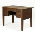 L  j g stickley kneehole desk with five drawers panel sides and back unmarked original finish stain to top 29 12 x 42 x 26