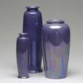 Ruskin three vases in lustered lavender glaze all with impressed mark tallest 10 14