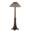 Arts  crafts tapering oak floor lamp with shoe feet and long buttresses stickleystyle wicker and silk shade 65 x 18 dia
