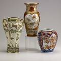 Asian porcelain three pieces satsuma vase imari ginger jar and royal nippon art nouveau style vase 19th20th c tallest 12