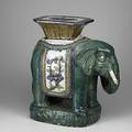 Asian pottery elephant form green garden seat 20th c 23 x 20 x 11