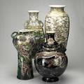 Satsuma four oversized vases in various styles and shapes japan early 20th c tallest 22