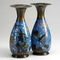 Cloisonne pair of vases in a woodland motif 19th20th c 12 14 x 5 14