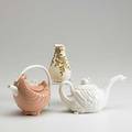 Trenton porcelain three pieces lenox shell form teapot lenox swan teapot and belleek bud vase 20th c all marked tallest 5 34
