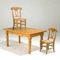 Childrens furniture pine table with turned legs and two rush seated chairs table 24 x 48 x 30