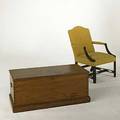 Truman bliss white pine blanket box ca 1850 together with martha washington style armchair 20th c 18 x 43 x 19 14