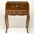 Slant front desk french style with gallery top and marquetry inlay 36 x 28 12 x 20