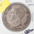 Spain Silver Dollar Size Coin 1875 Fine Grade