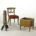 French grouping planter side chair and fireplace tools 20th c planter 17 34 x 18 sq