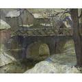 20th c landscape oil on canvas of a bridge framed illegibly signed and dated 1927 16 x 20