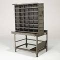 French modern pair of enameled steel mail sorting desks unmarked 72 x 41 x 36 12