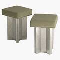 Maison jansen pair of upholstered and brushed steel stools unmarked 18 12 x 12 sq