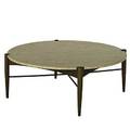 Danish modern oak brass and travertine coffee table unmarked 15 x 41 12