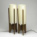 Scandinavian lighting pair of teak and fiberglass table lamps 19 x 6 dia