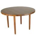 Studio modern laminated solid maple table on turned wood legs unmarked 29 x 47 dia