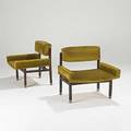 Harvey probber pair of mahogany and brass lounge chairs unmarked 27 x 28 x 24