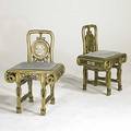Style of james mont pair of polychromed wood occasional chairs unmarked 32 x 21 x 17