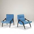 Adrian pearsall craft assoc pair of painted walnut and upholstered lounge chairs 34 x 26 x 32