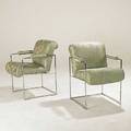 Milo baughman thayer coggin pair of chromed steel and upholstered armchairs unmarked 32 12 x 22 12 x 25