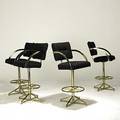 Style of milo baughman brass and upholstered bar stools unmarked 45 x 20 x 23