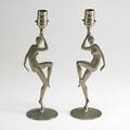 Austrian art deco pair of steel lamps in the form of dancing nudes unmarked 14 14