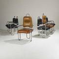 Art deco style six chromed steel and leather dining chairs 1960s unmarked tallest pair 46 x 21 x 23