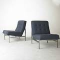 Florence knoll knoll matte chromed steel and upholstered pair of lounge chairs one with knoll associates label 30 x 25 x 30