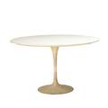 Eero saarinen pedestal dining table with enameled steel base and white laminate top together with extra walnut veneer top 38 x 48